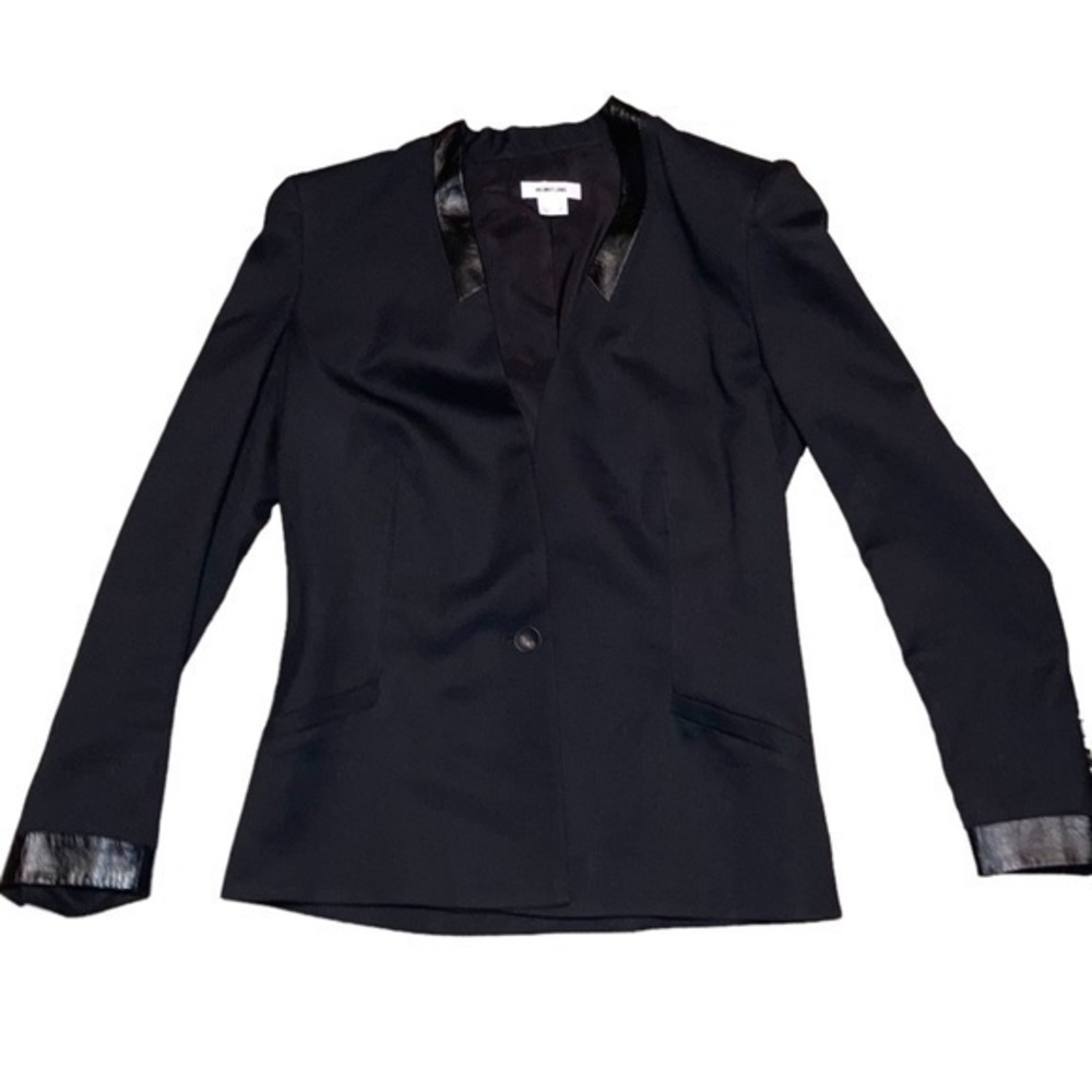 Helmut lang black silk blend and lambskin leather blazer
